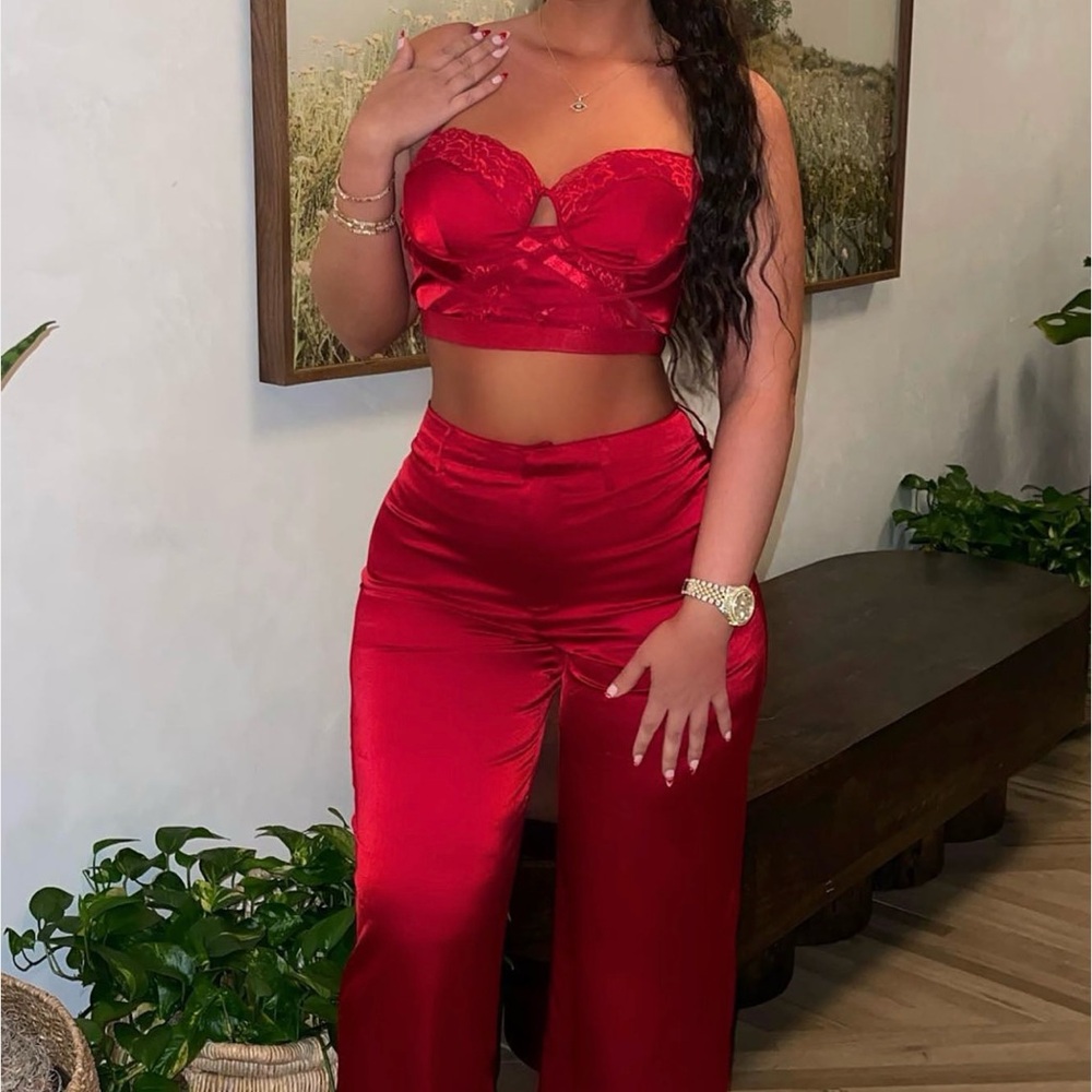 Red Satin Two-Piece Set